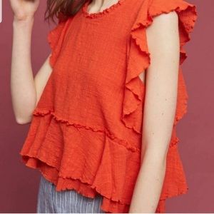 Anthropologie Maeve Ruffles Red Peplum Gauze Top